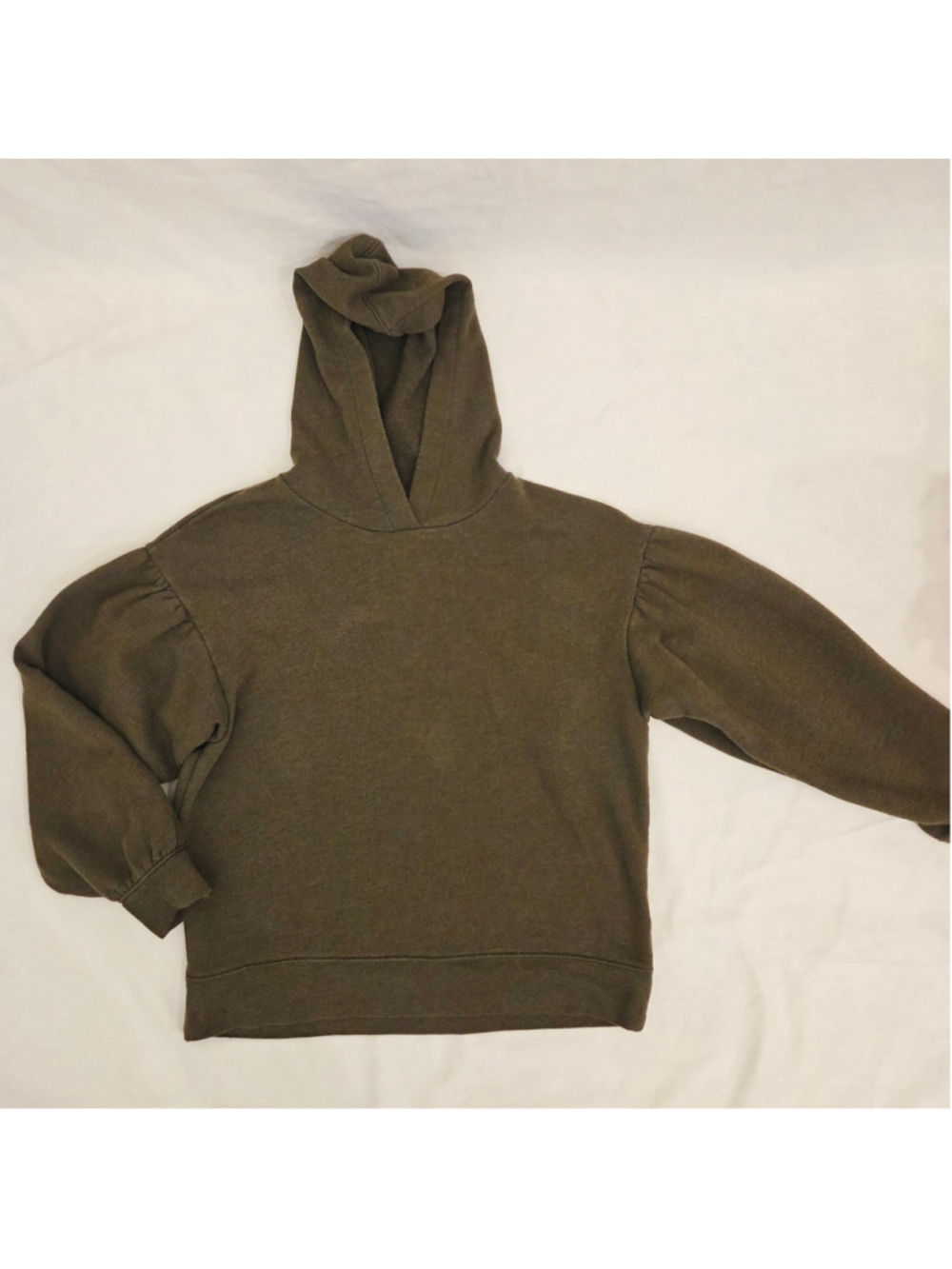 Madewell Pleat-Sleeve Hoodie Sweatshirt olive Size M